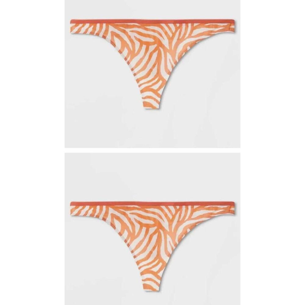 (2) Auden Animal Print Mesh Thong Underwear Panties Orange Medium NEW